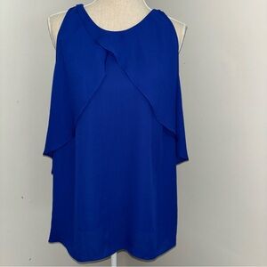 Vince Camuto NEW violet blue sleeveless flowy blouse ruffle overlay size Large
